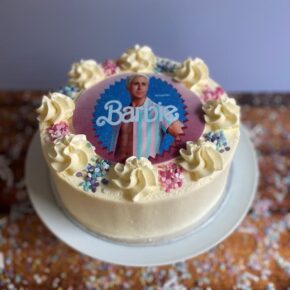 Buttercream Cake with Barbie Movie Ken Logo Featuring Ryan Gosling